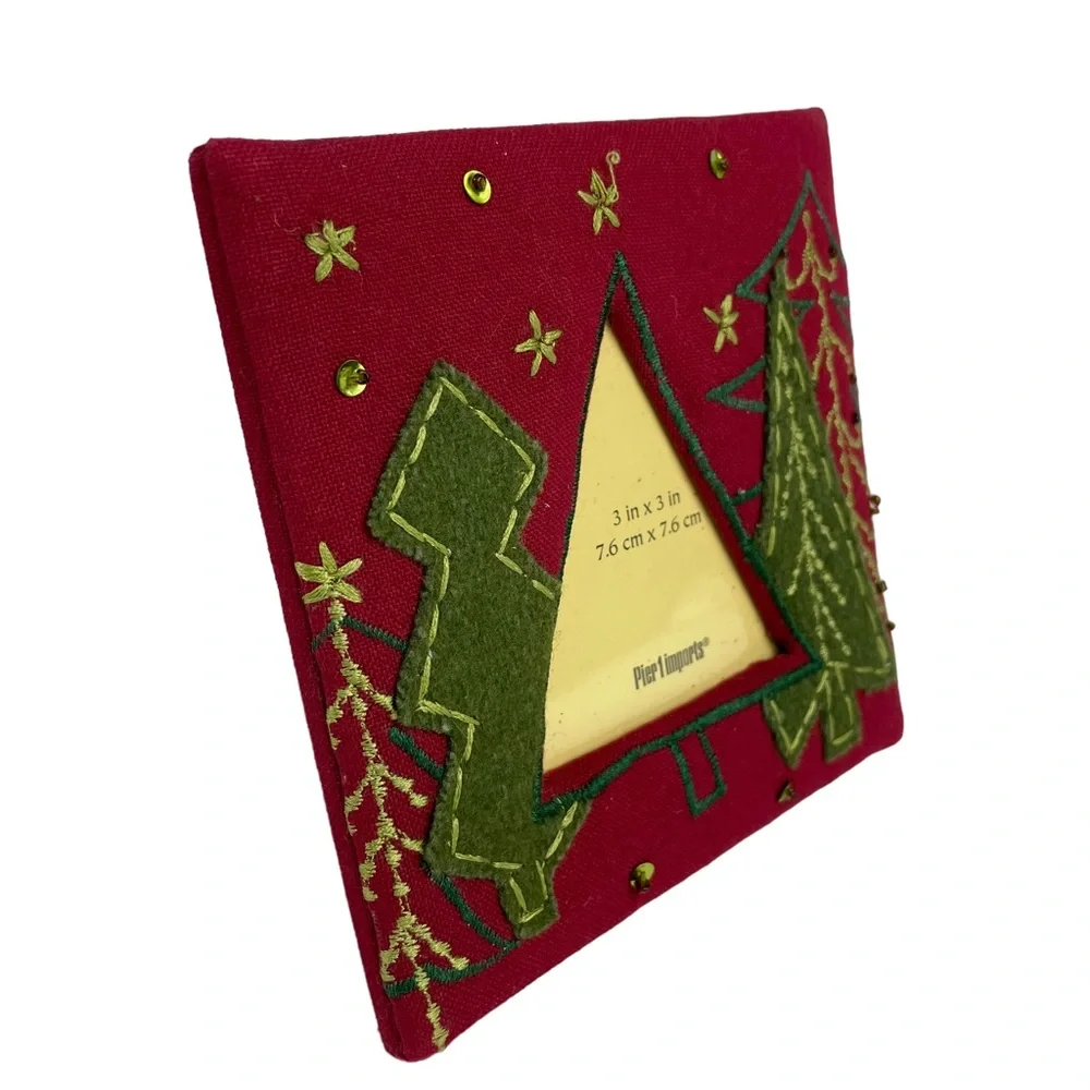 Pier 1 Imports Fabric Christmas 3”x3” Picture Photograph Frame Holiday Felt Tree